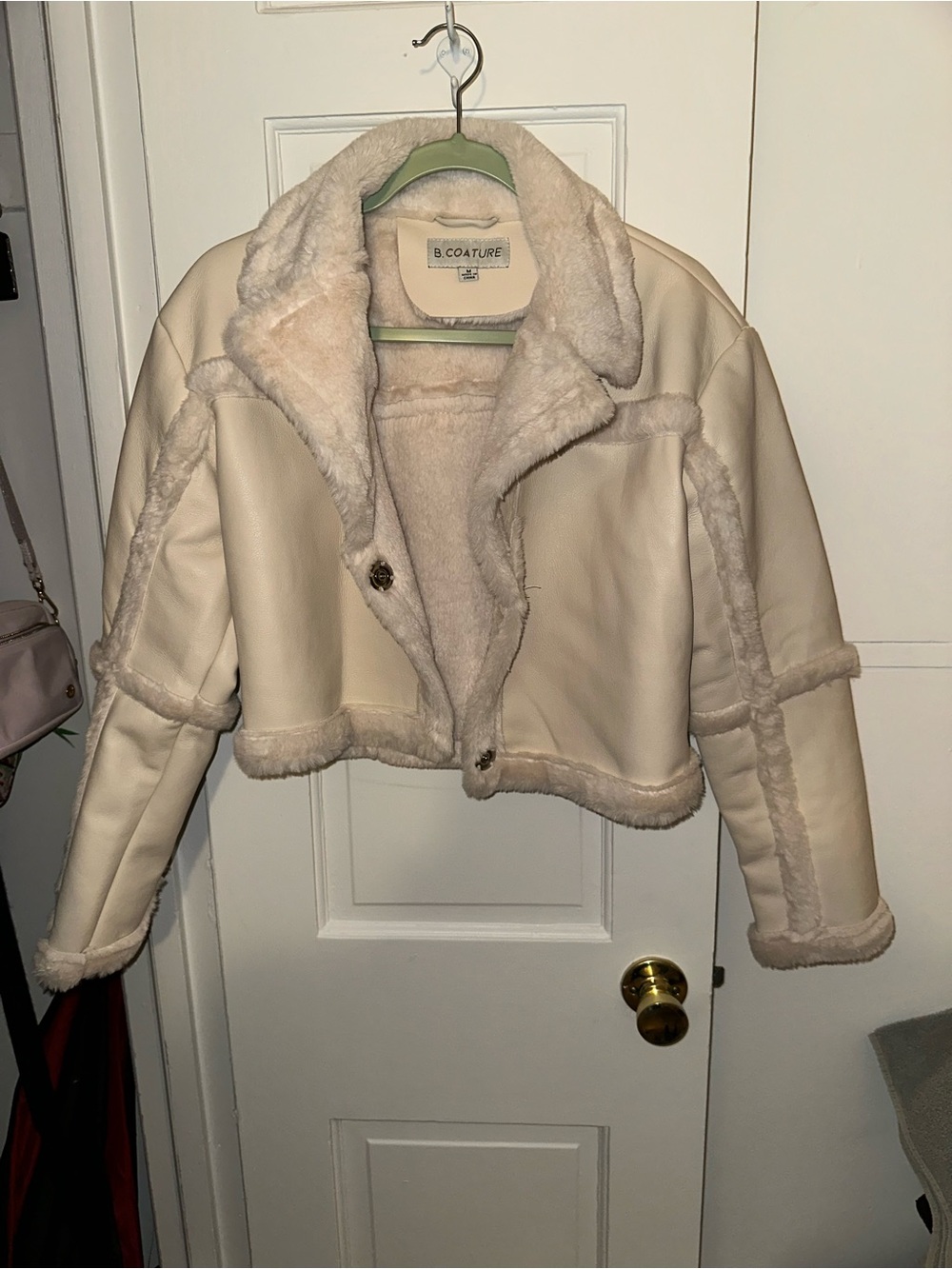 B. Coature Cream Faux Shearling Cropped Jacket